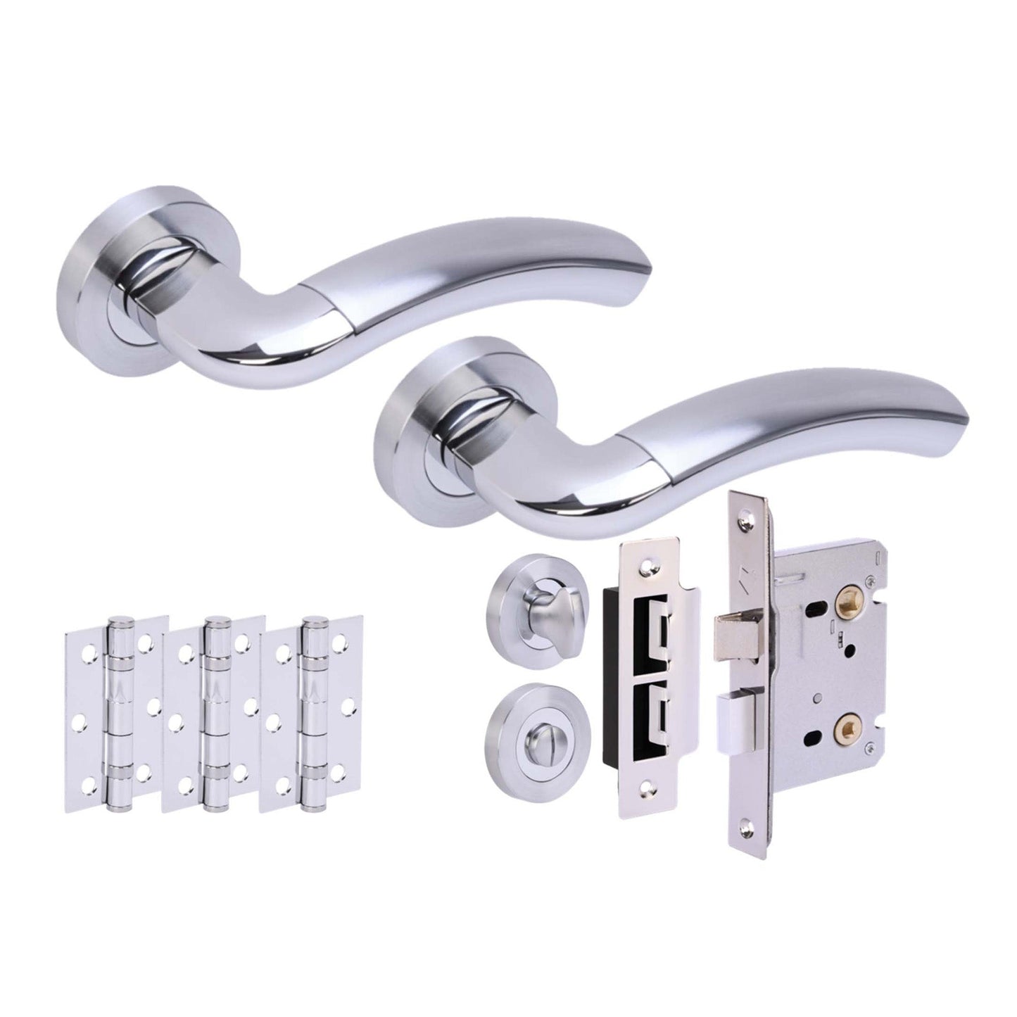 Corax Internal Privacy Lever Door Handle Set - Polished and Satin Chrome