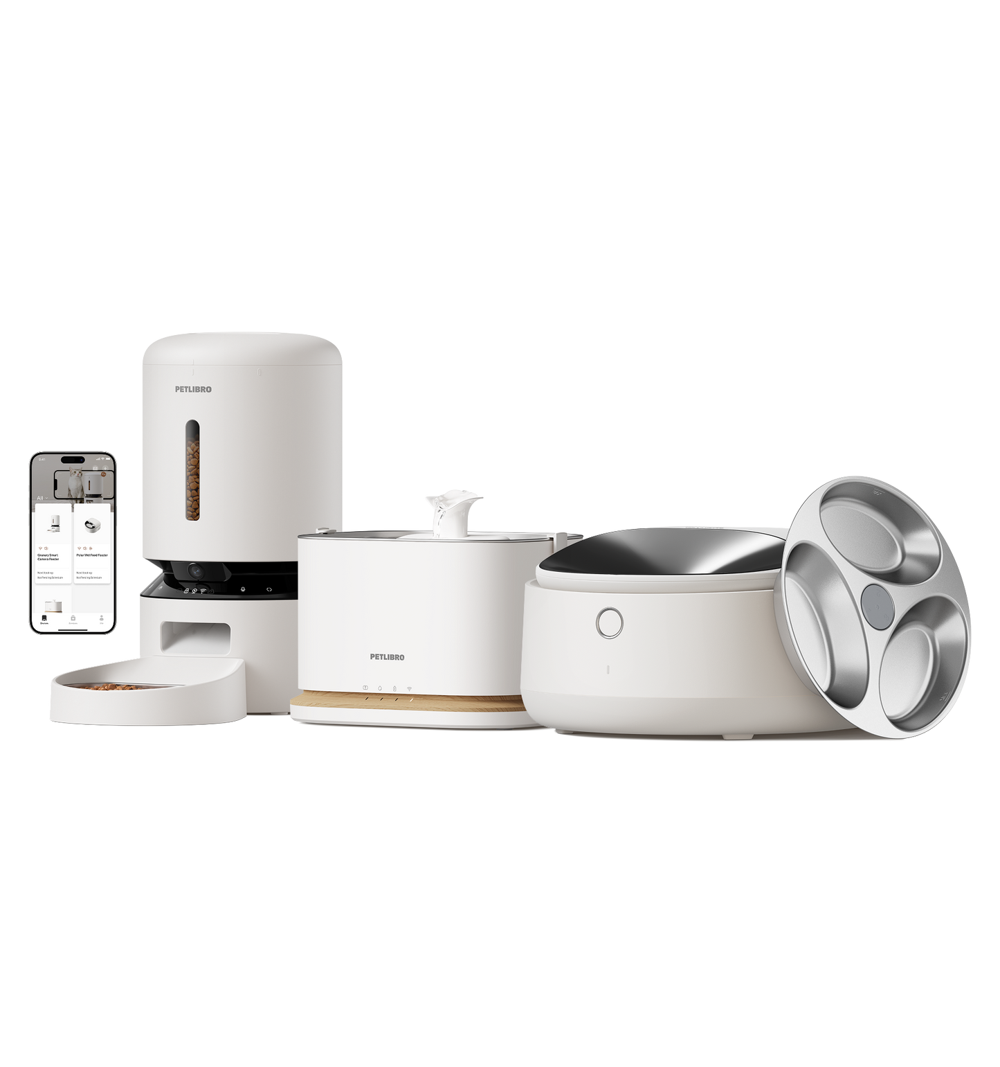 Polar Smart Wet Food Feeder & Granary Smart Camera Feeder & Dockstream 2 Smart Cordless Fountain