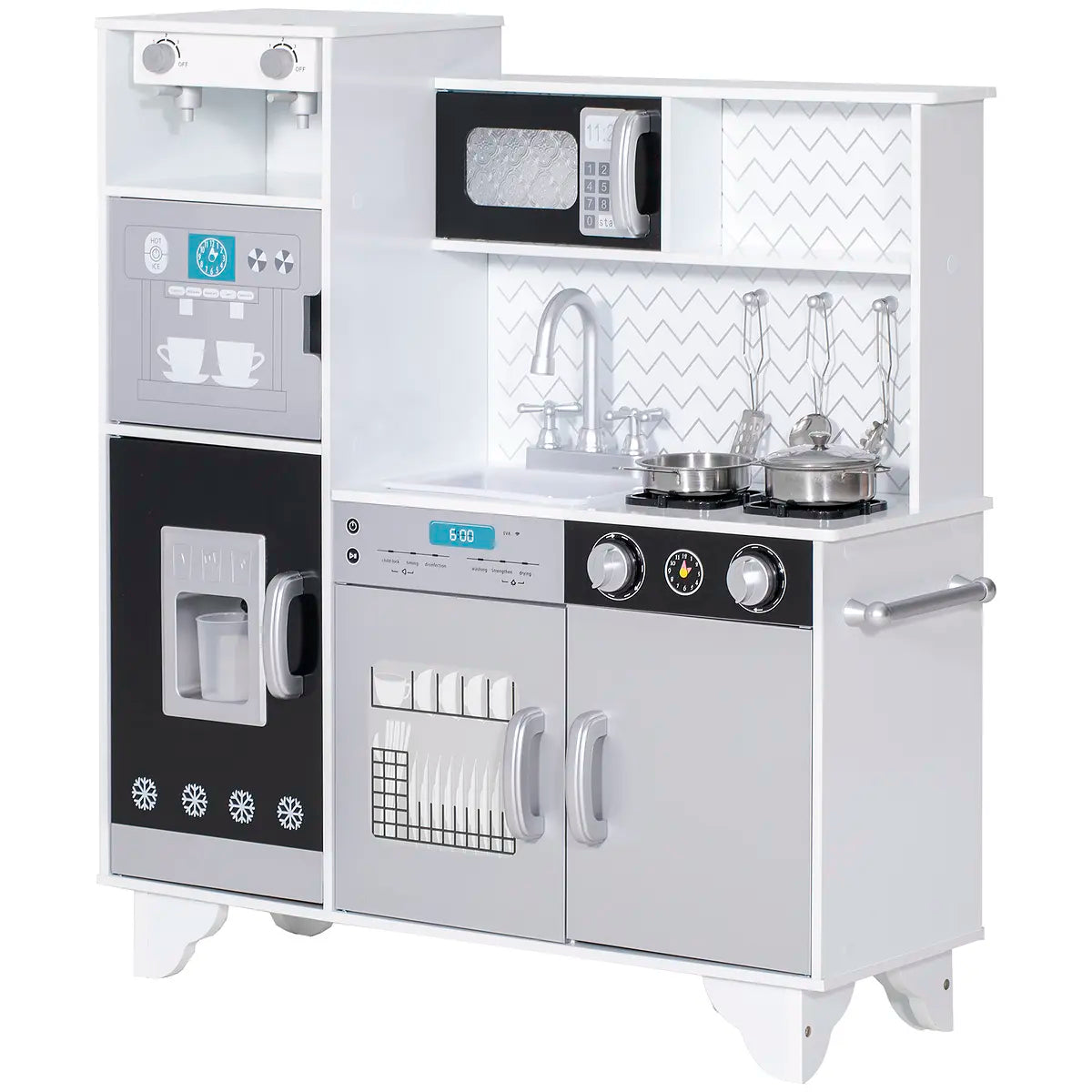Kids' Play Kitchen with Sound, Ice Maker and Coffee Maker – White