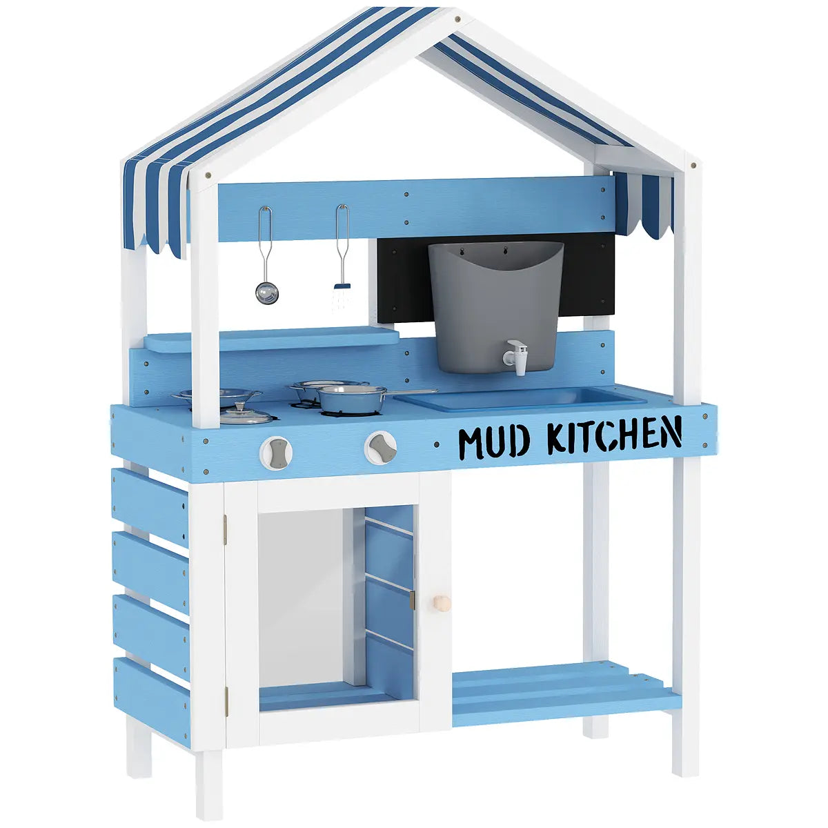 Outdoor Wooden Mud Kitchen with Sink and Accessories – Blue