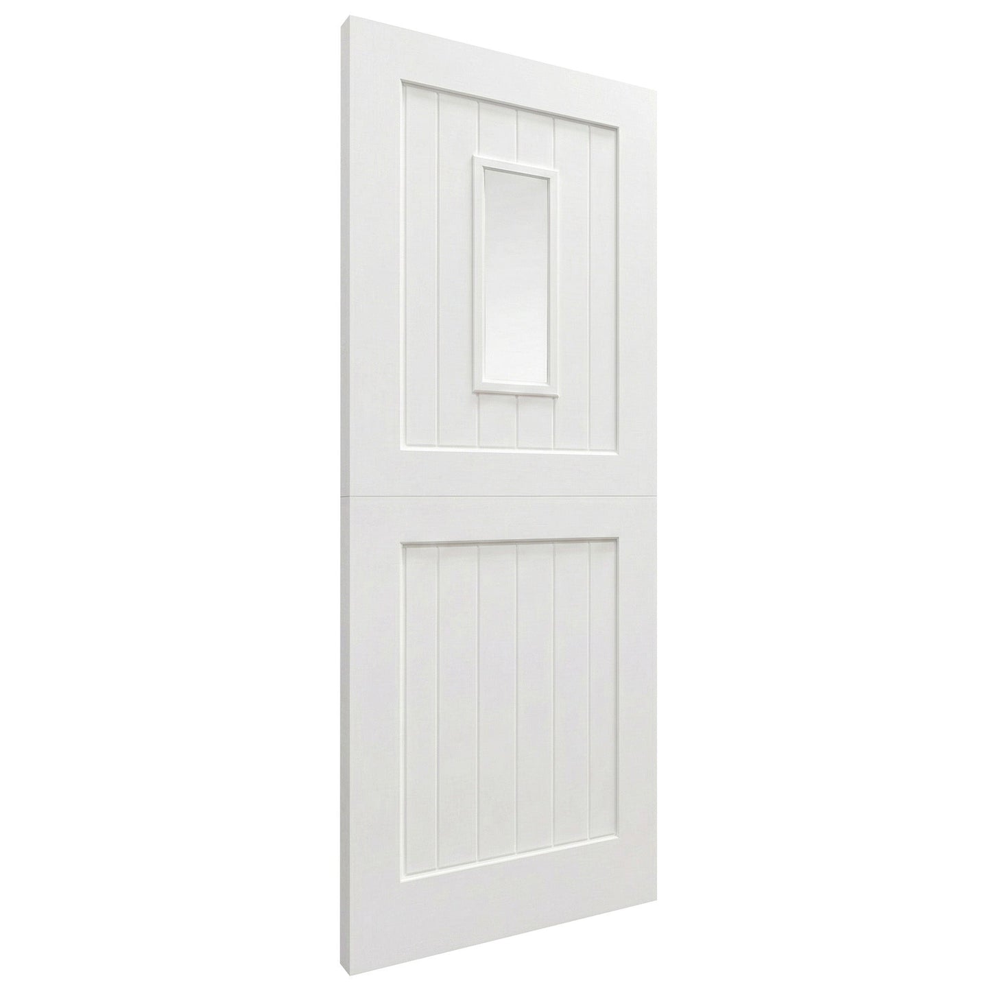 White Painted External Pine 2 Panel 1 Light Clear Glass Stable Door