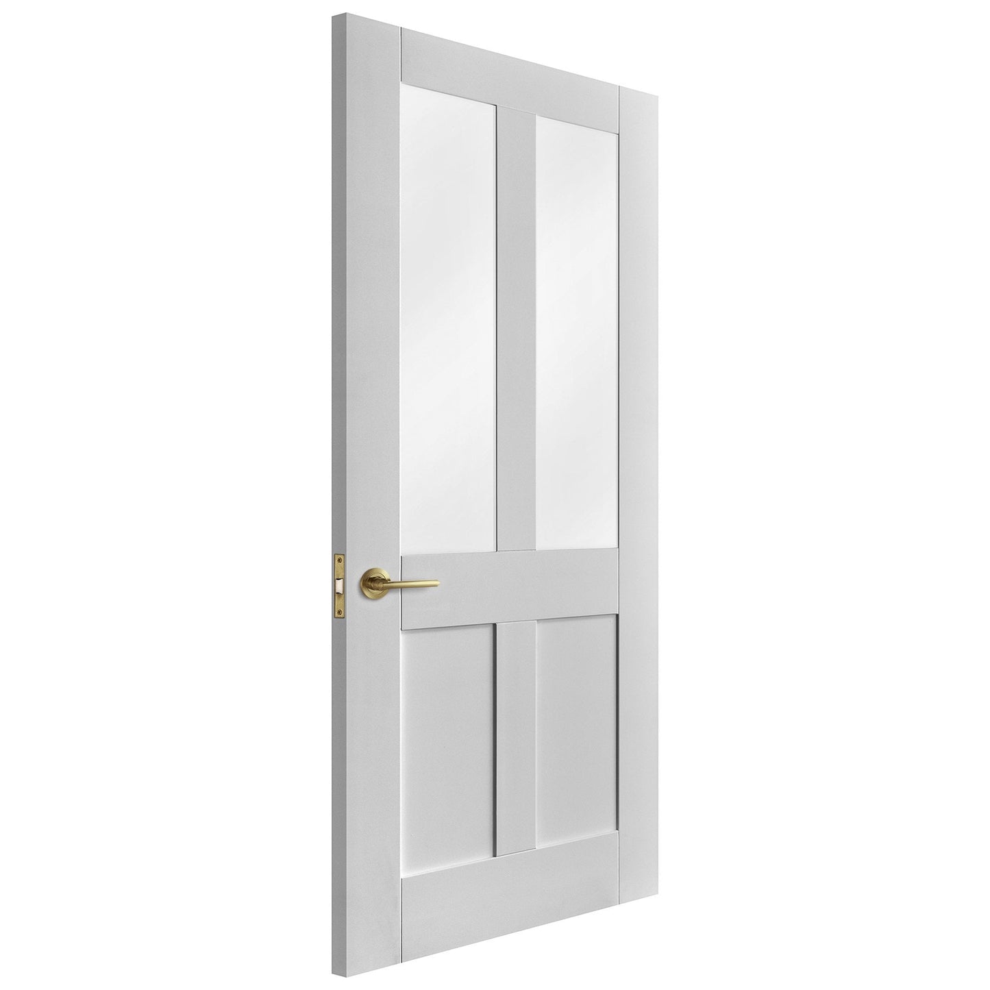 B-Grade White Internal Primed Flat Victorian Shaker 2 Panel 2 Light Obscure Glass Door