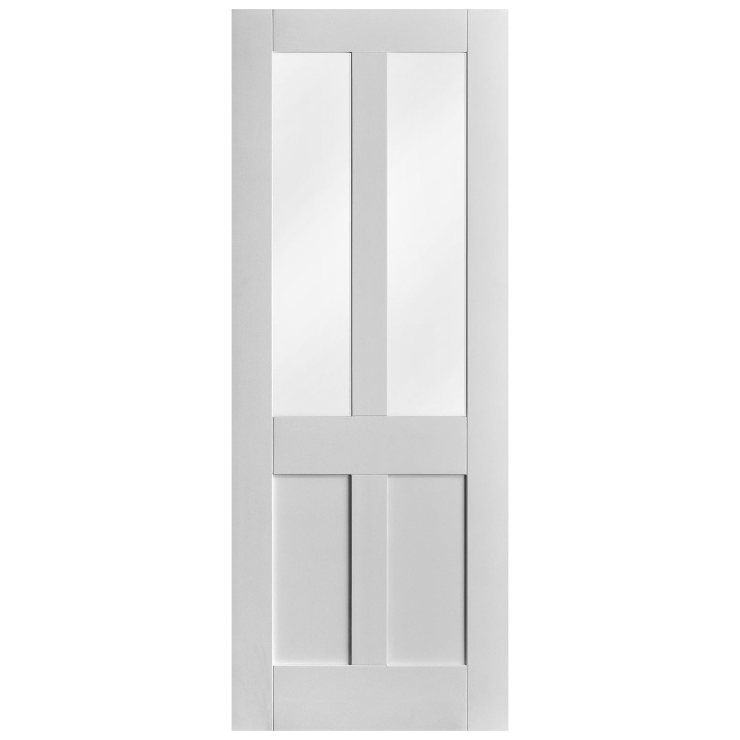 B-Grade White Internal Primed Flat Victorian Shaker 2 Panel 2 Light Obscure Glass Door