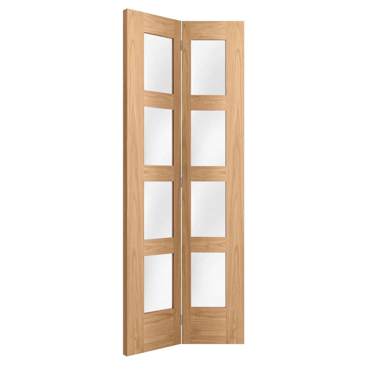 B-Grade Oak Internal Unfinished Bi-fold Shaker 4 Light Clear Glass Door
