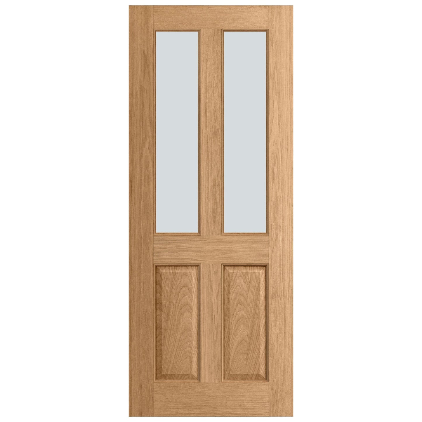 B-Grade Oak External Unfinished 4 Panel 2 Light Obscure Glass Door