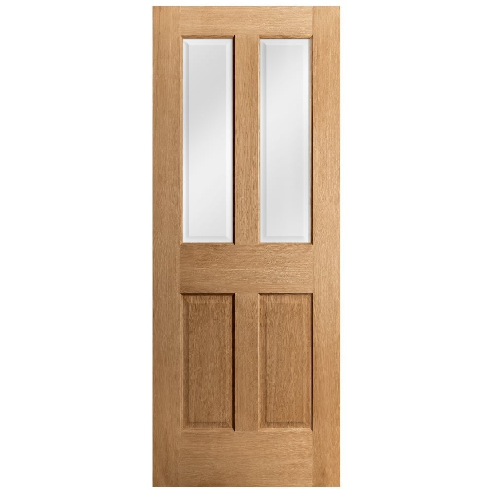 B-Grade Oak Internal Unfinished Traditional Victorian 2 Panel 2 Light Clear Bevelled Glass Door