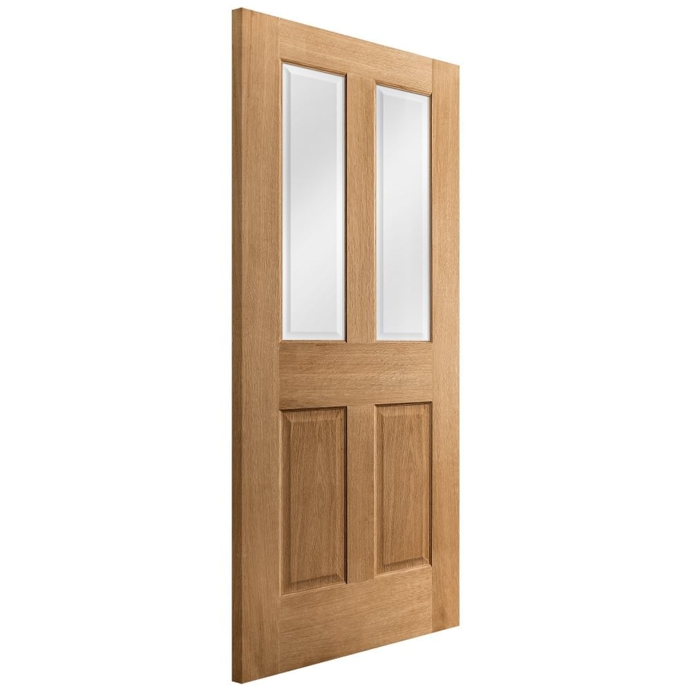 B-Grade Oak Internal Unfinished Traditional Victorian 2 Panel 2 Light Clear Bevelled Glass Door