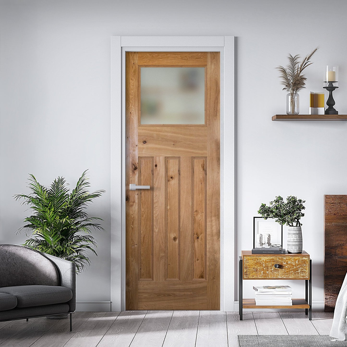 Internal Rustic Oak Fully Finished 1930's DX Obscure Glass Door