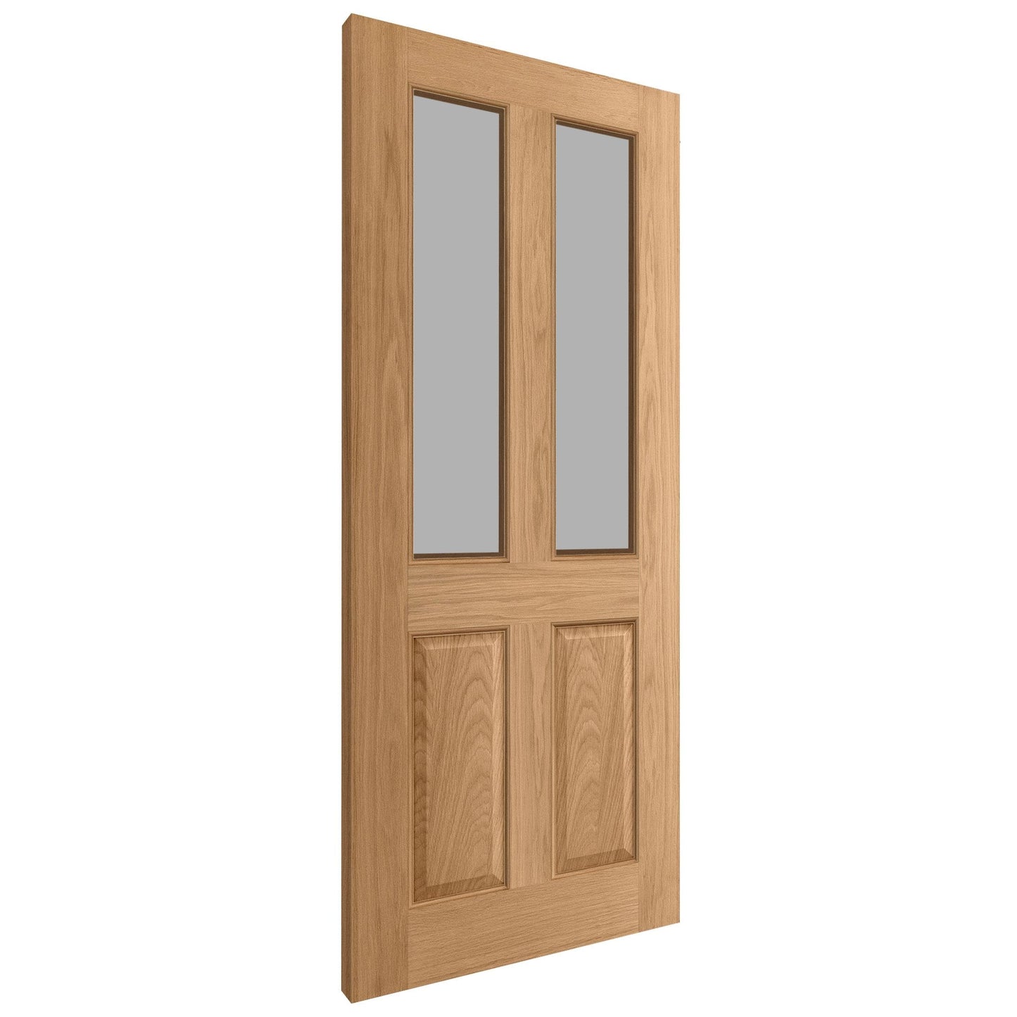 B-Grade Oak External Unfinished 4 Panel 2 Light Obscure Glass Door