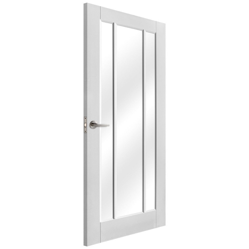 B-Grade White Internal Primed Toledo 3 Light Clear Glass FD30 Fire Door