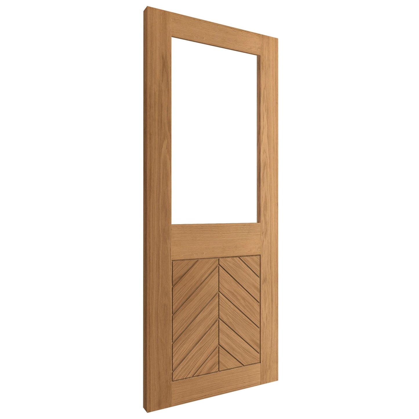 B-Grade Oak Internal Fully Finished Chevron Clear Glass Door