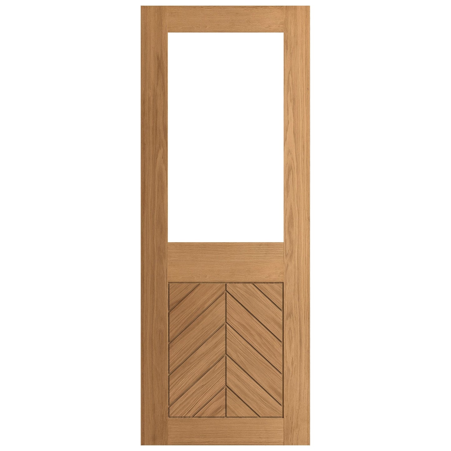 B-Grade Oak Internal Fully Finished Chevron Clear Glass Door