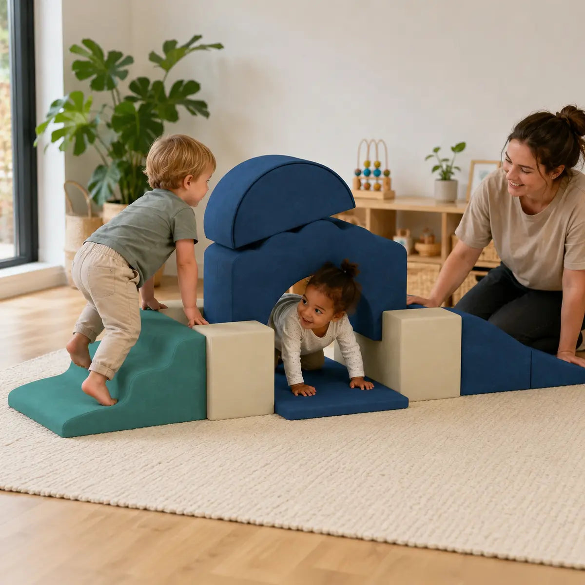 7-Piece Toddler Soft Play Climbing Set – Dark Blue