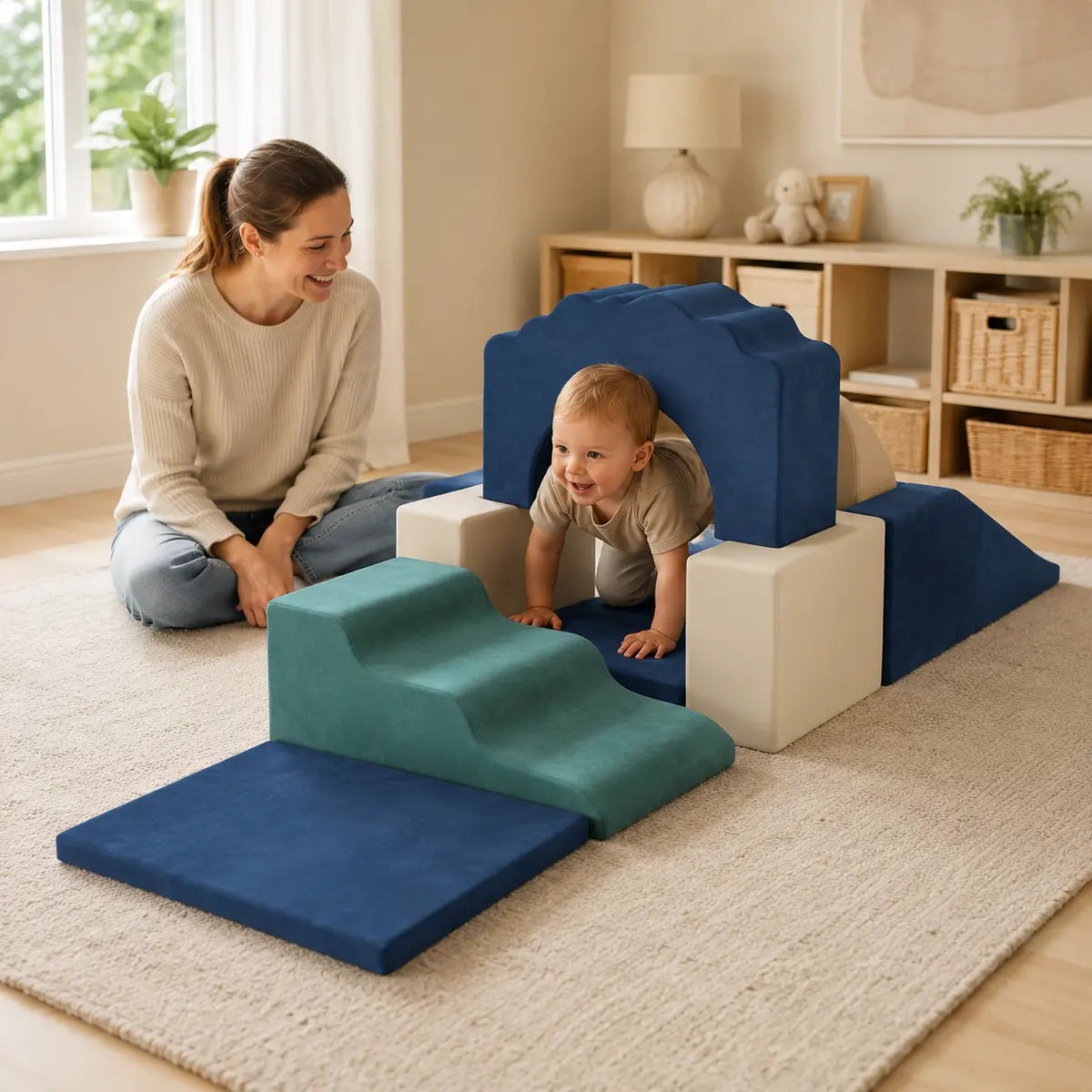 7-Piece Toddler Soft Play Climbing Set – Dark Blue