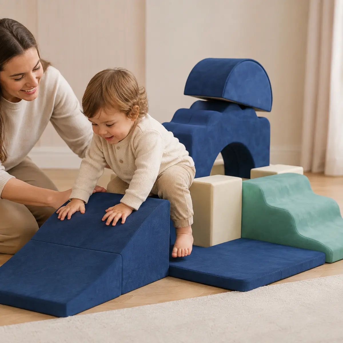 7-Piece Toddler Soft Play Climbing Set – Dark Blue