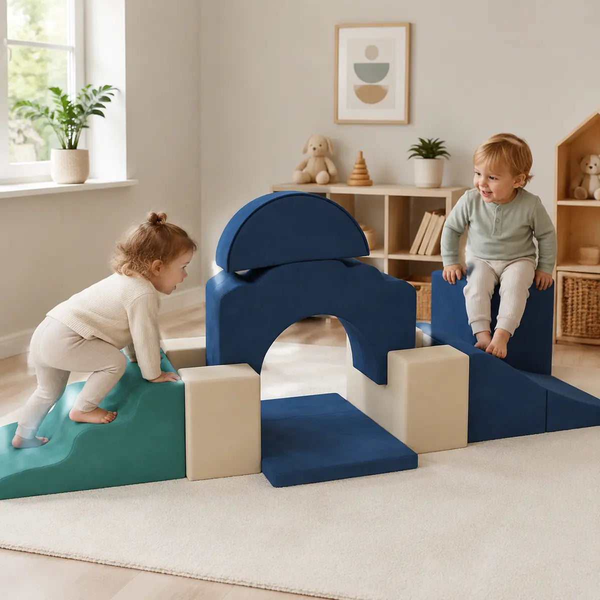 7-Piece Toddler Soft Play Climbing Set – Dark Blue