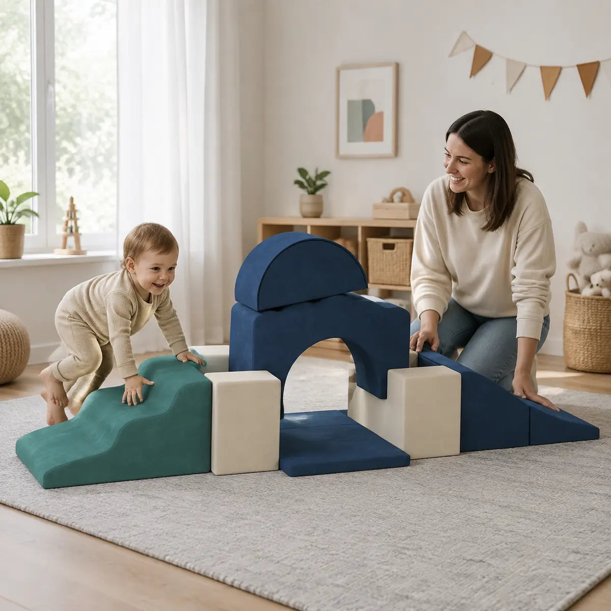 7-Piece Toddler Soft Play Climbing Set – Dark Blue