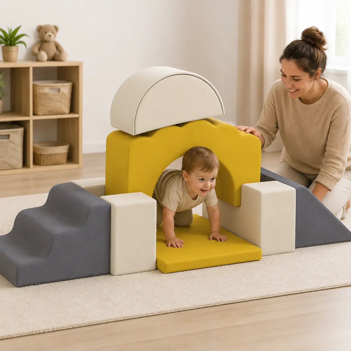 7-Piece Toddler Soft Play Climbing Set – Yellow