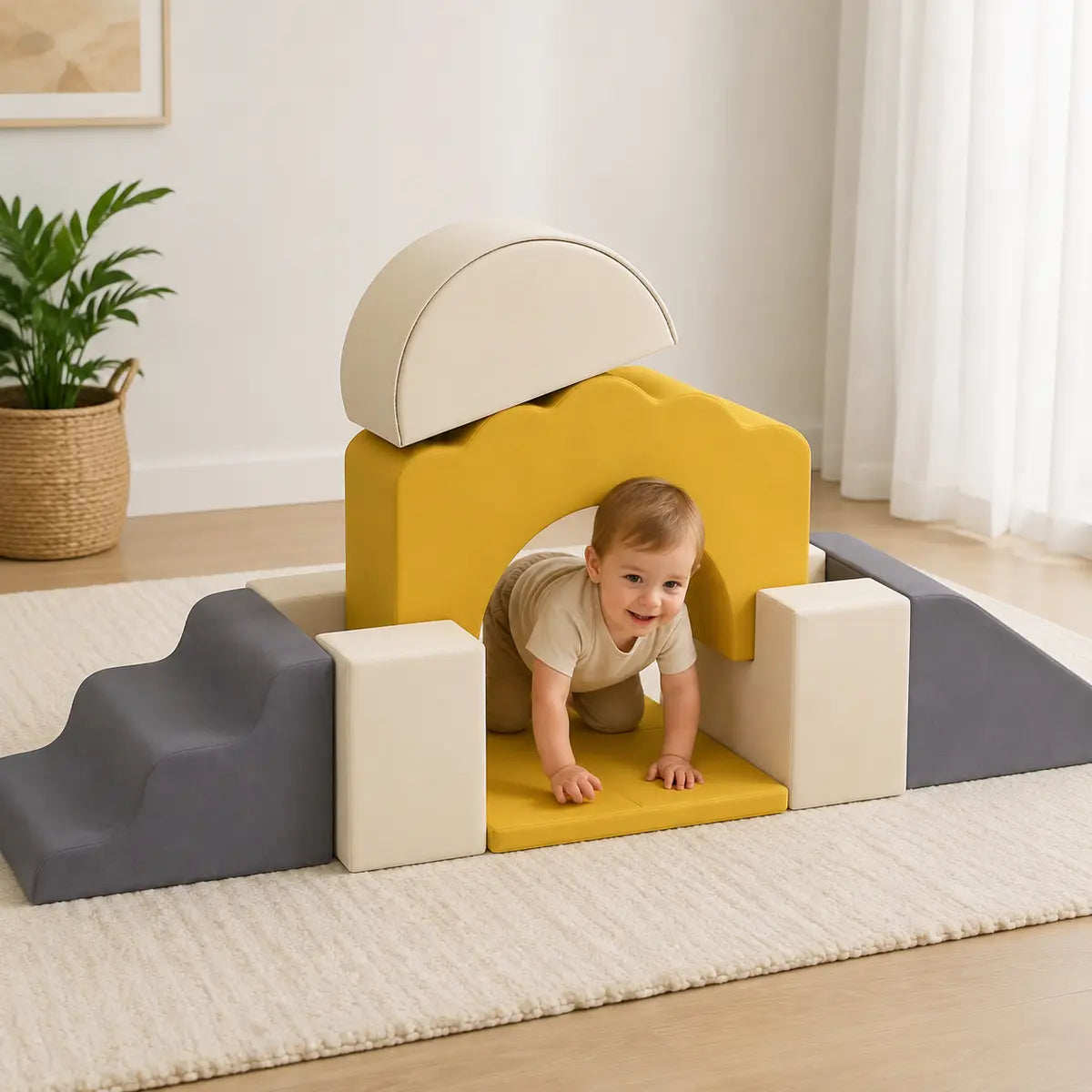 7-Piece Toddler Soft Play Climbing Set – Yellow