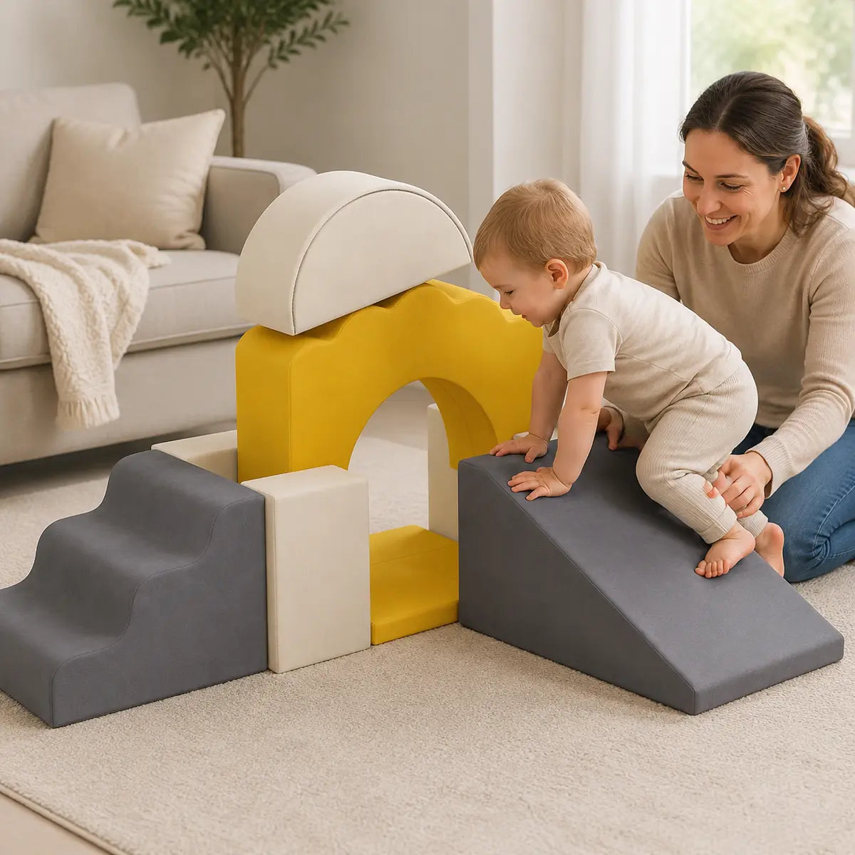 7-Piece Toddler Soft Play Climbing Set – Yellow