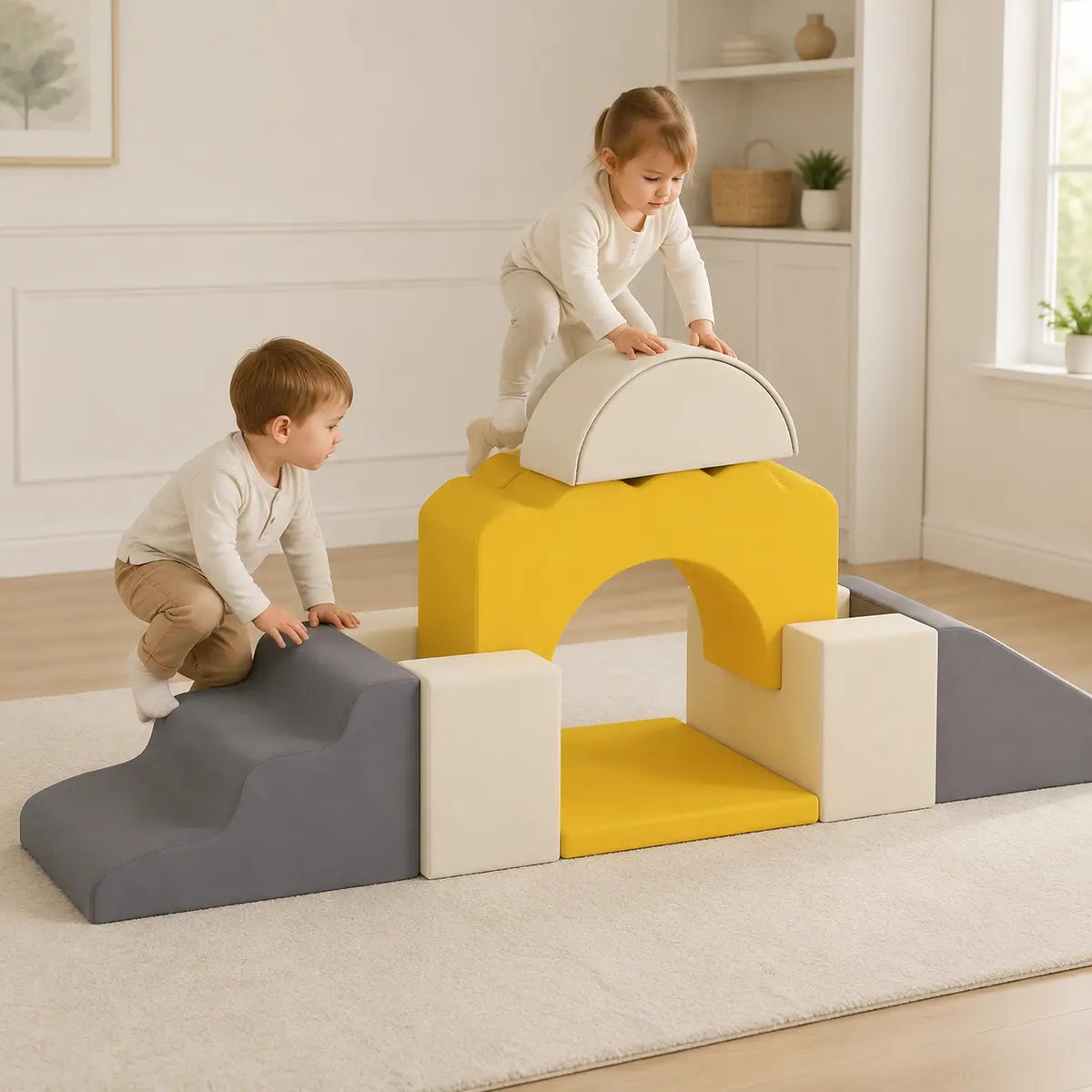 7-Piece Toddler Soft Play Climbing Set – Yellow