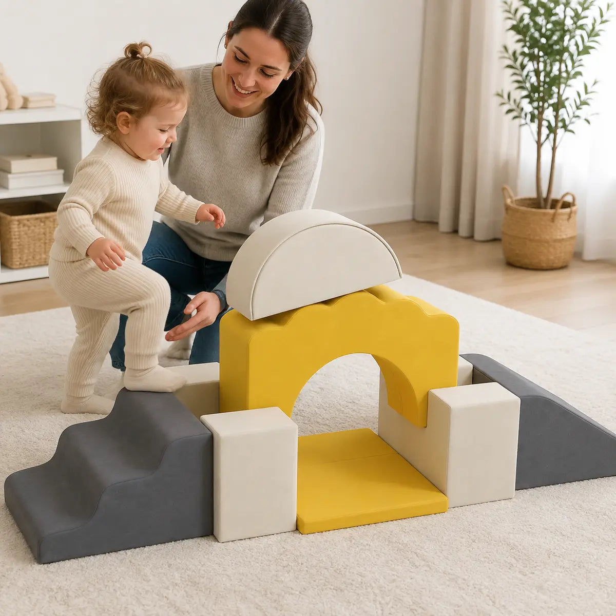 7-Piece Toddler Soft Play Climbing Set – Yellow