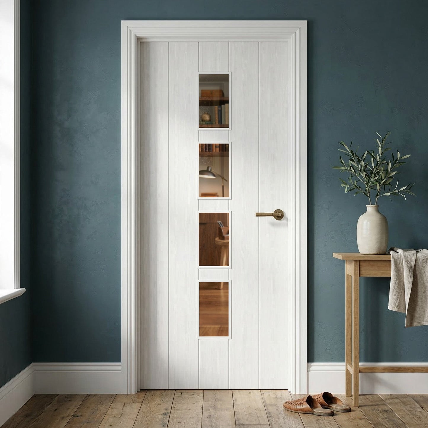 White Internal Fully Finished Cottage Laminate 4 Light Clear Glass Door