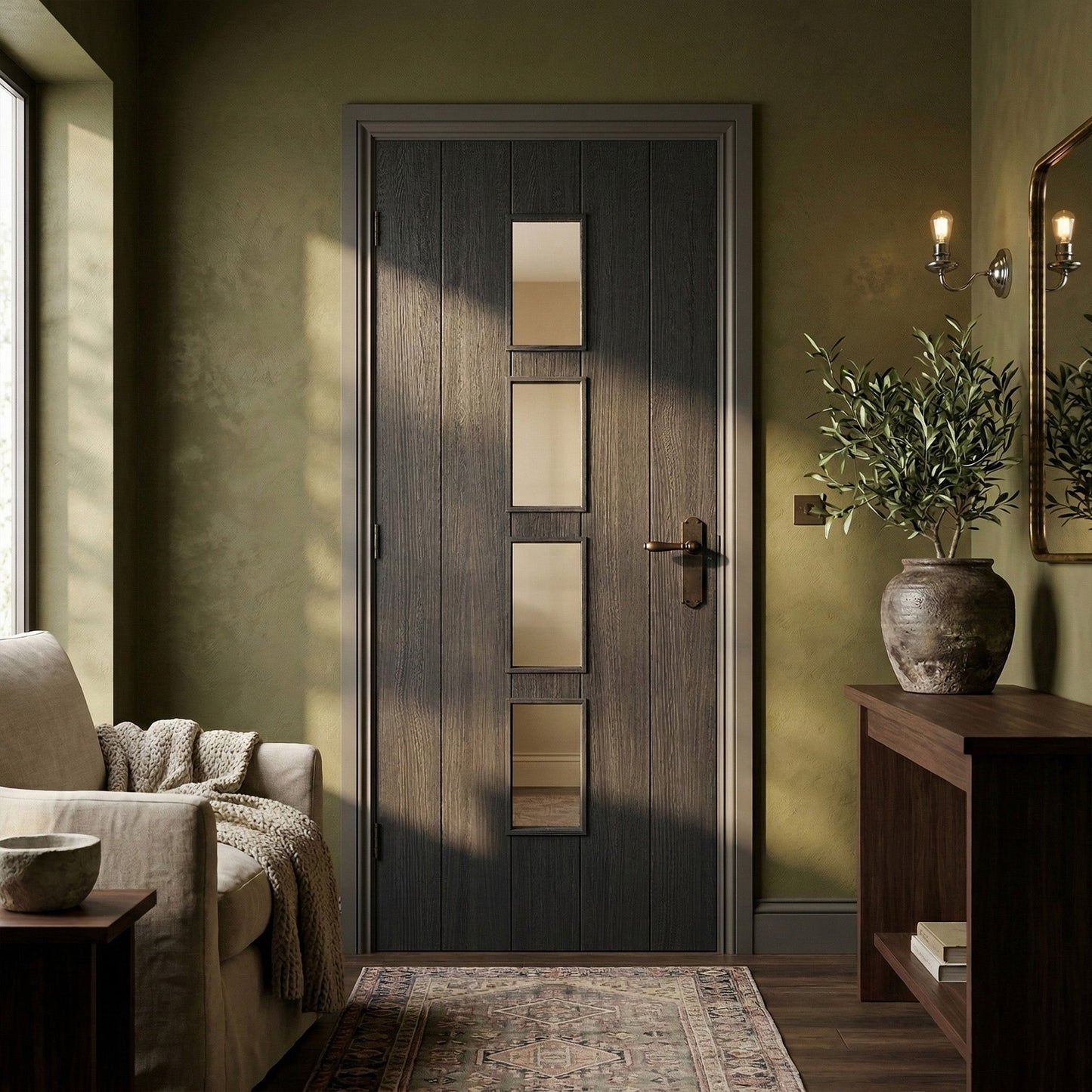 Black Internal Fully Finished Cottage Laminate 4 Light Clear Glass Door