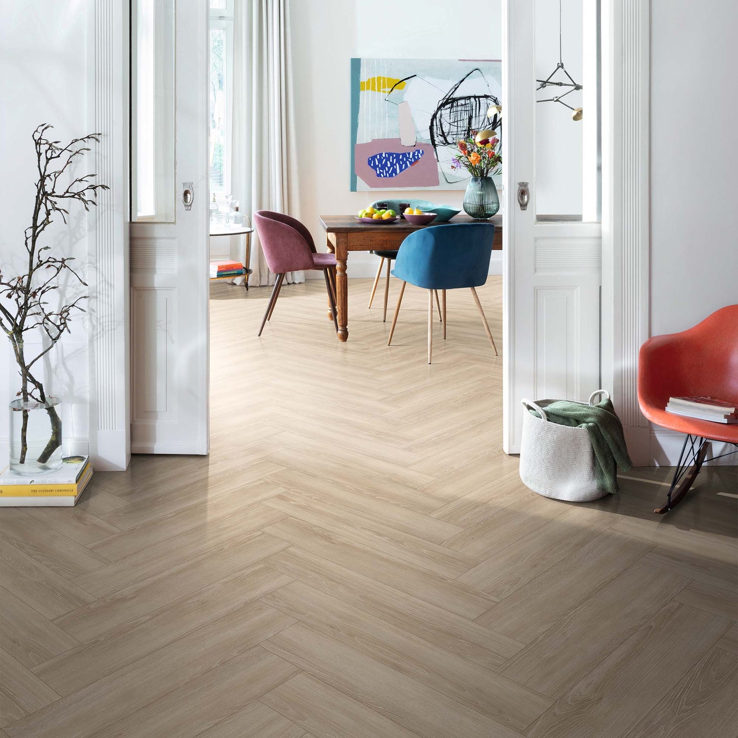 Soft Haven Oak - Wood Essence Water Resistant 8mm Herringbone Laminate Sample
