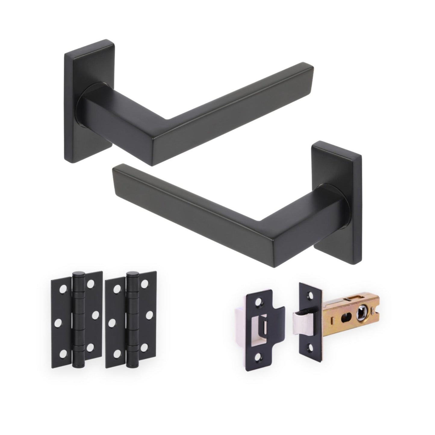 Studio Industrial Square Lever & 35mm Mini-Latch Handle Set - Black Matt