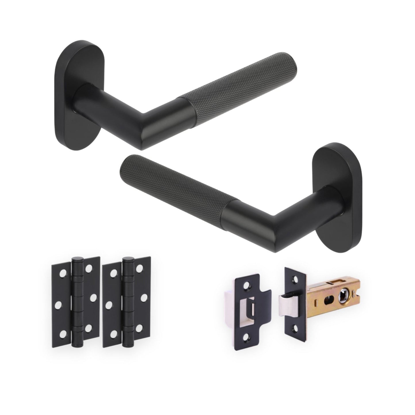 Studio Industrial Knurled Lever & 35mm Mini-Latch Handle Set - Black Matt