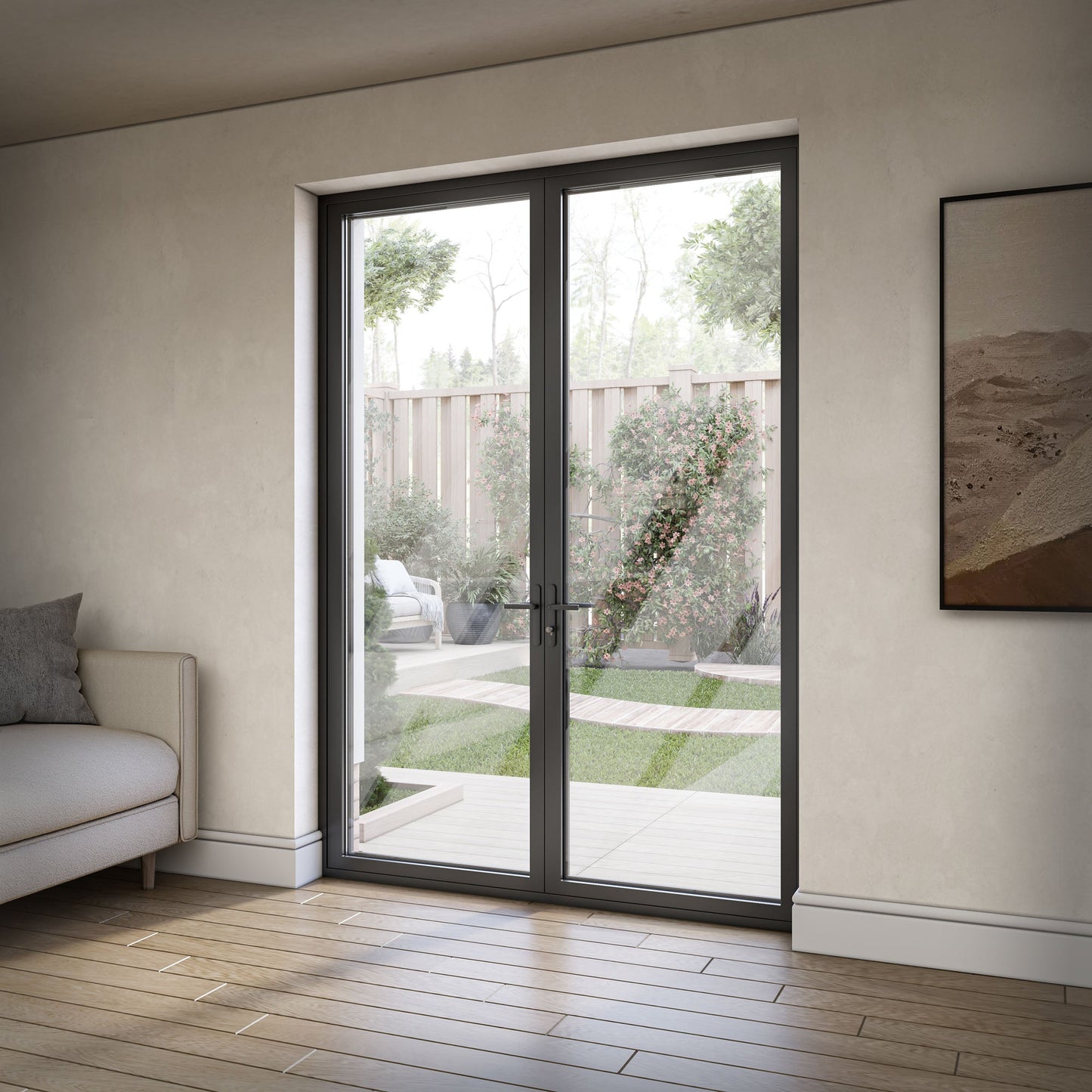 Matt Black Aluminium External Clear Glass French Patio Door