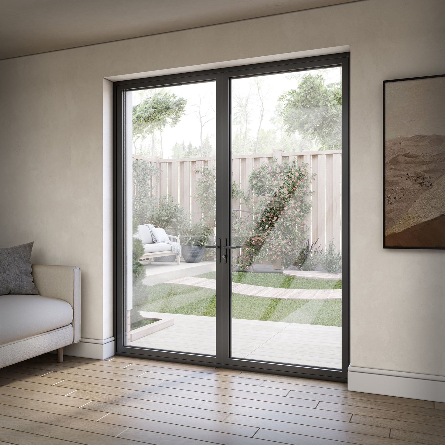 Matt Black Aluminium External Clear Glass French Patio Door