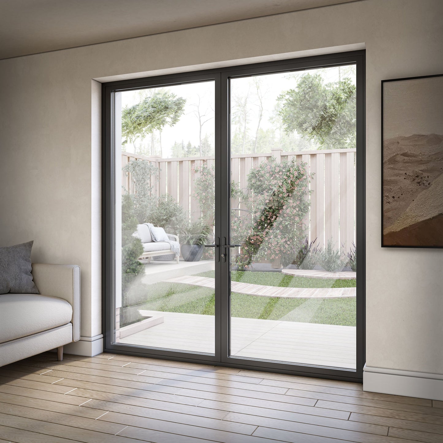 Matt Black Aluminium External Clear Glass French Patio Door