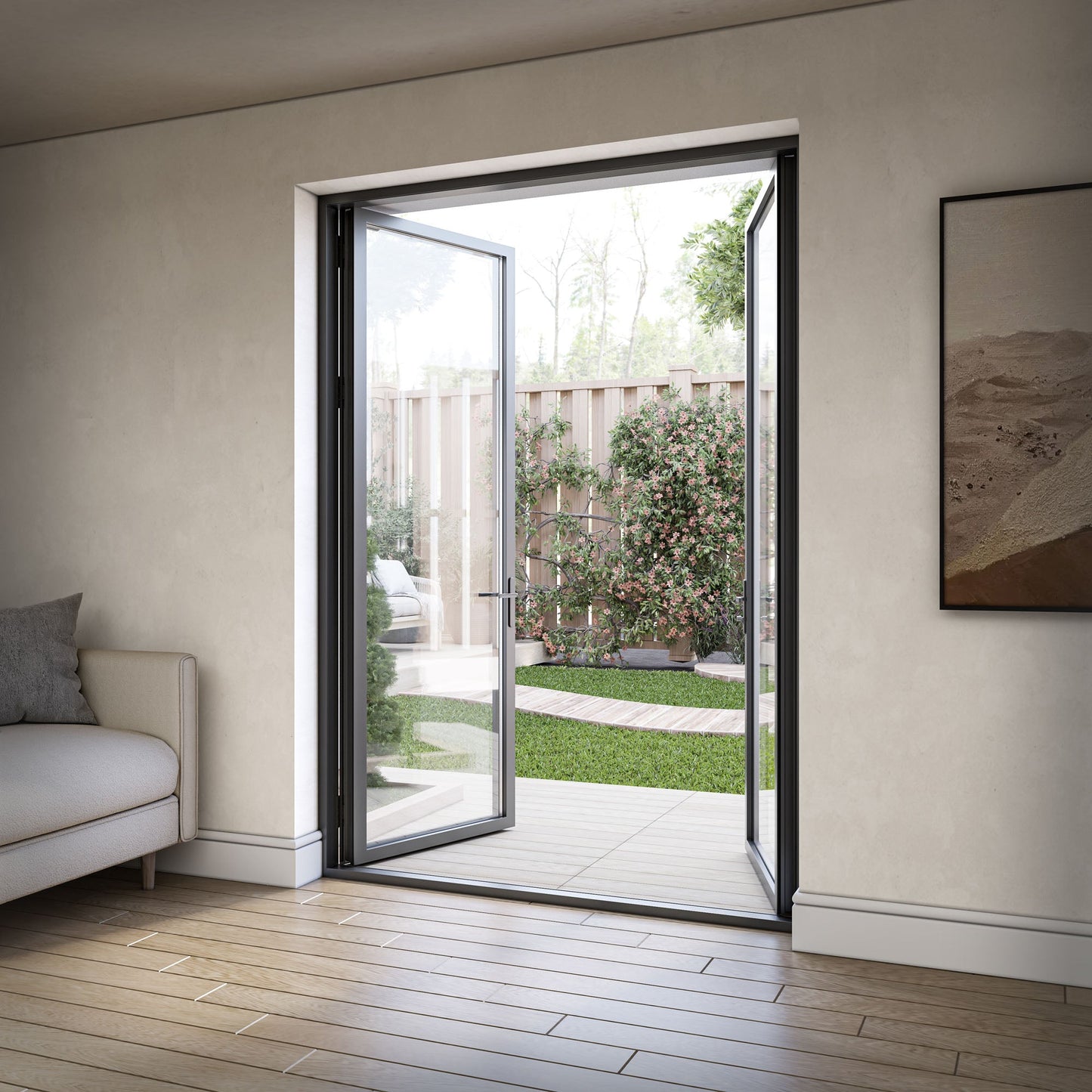 Matt Black Aluminium External Clear Glass French Patio Door