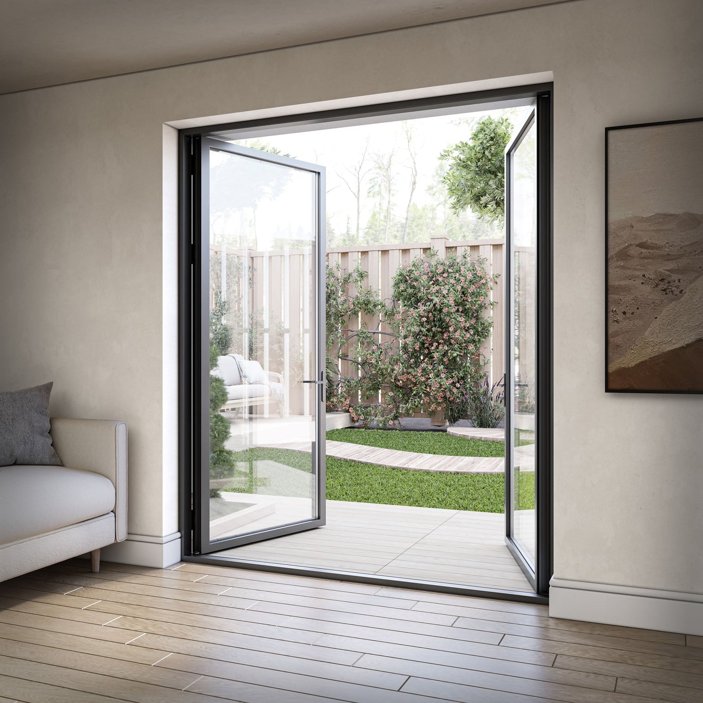 Matt Black Aluminium External Clear Glass French Patio Door