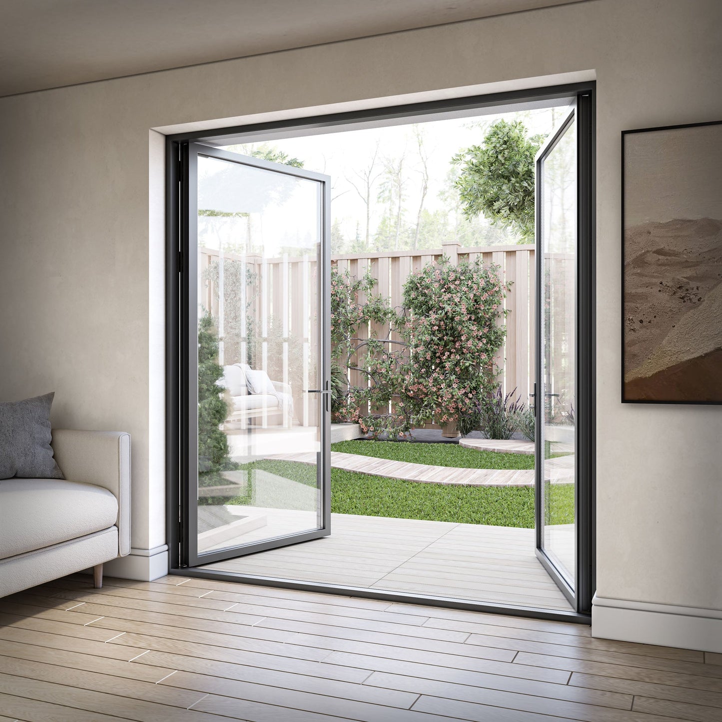 Matt Black Aluminium External Clear Glass French Patio Door