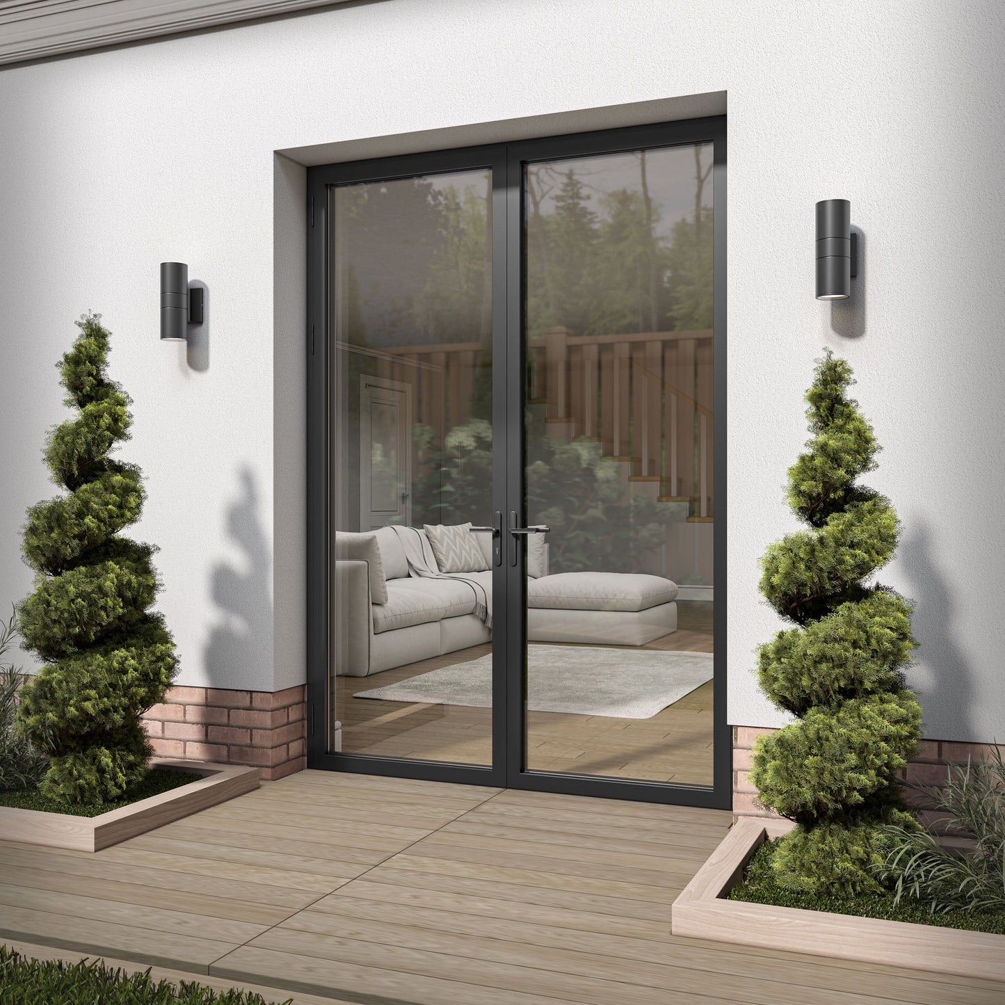 Matt Black Aluminium External Clear Glass French Patio Door