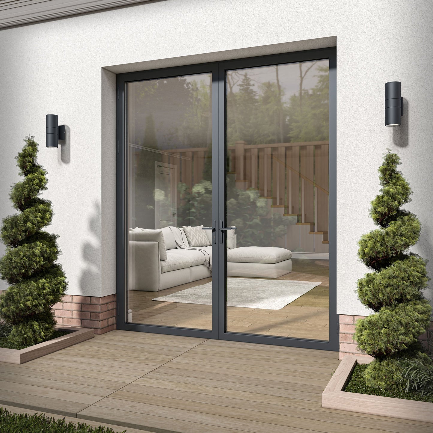 Matt Black Aluminium External Clear Glass French Patio Door