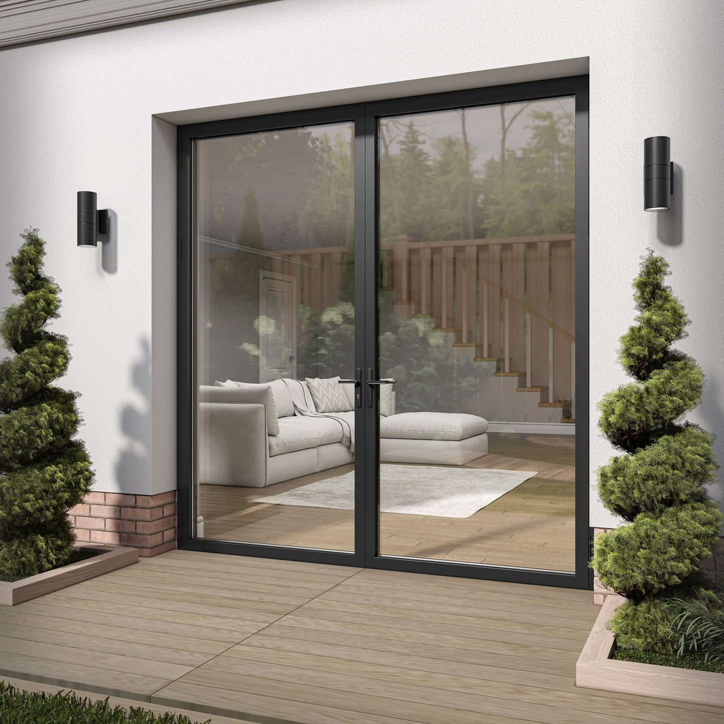 Matt Black Aluminium External Clear Glass French Patio Door