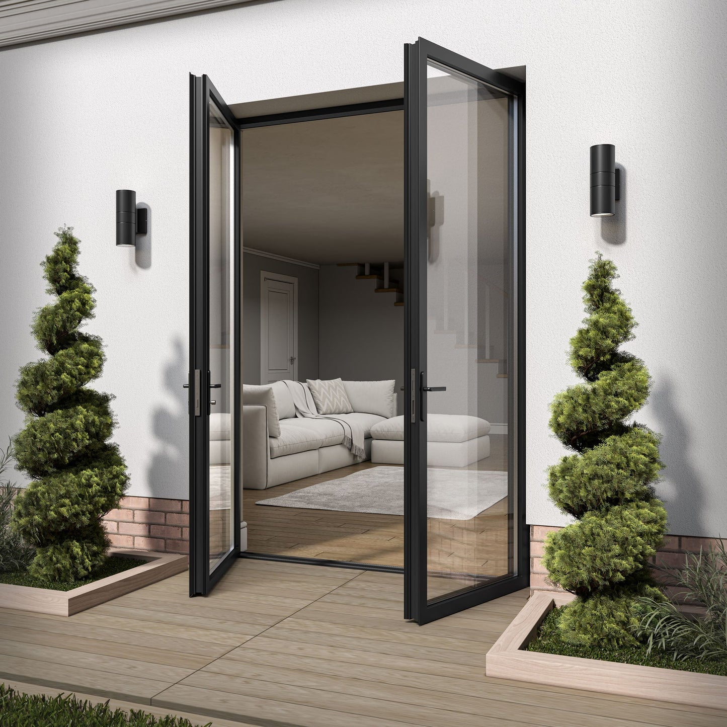 Matt Black Aluminium External Clear Glass French Patio Door