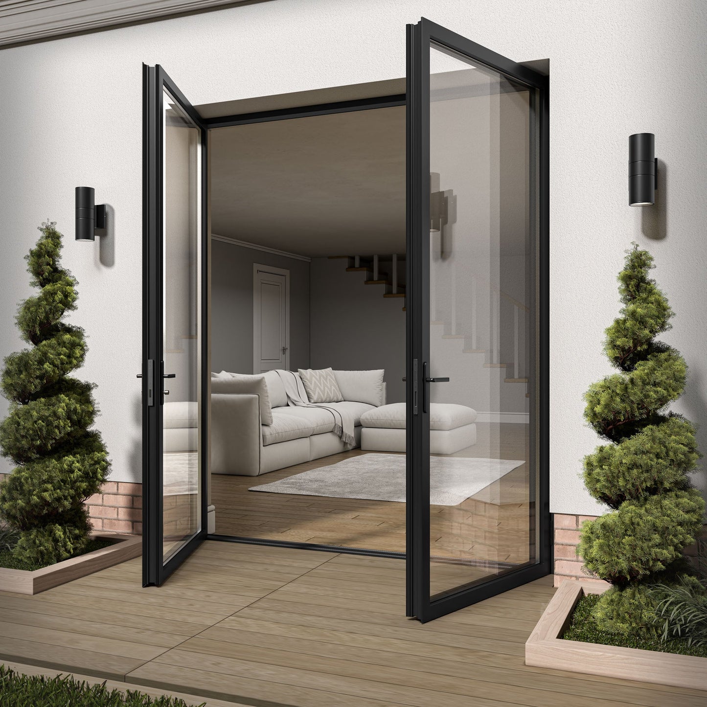 Matt Black Aluminium External Clear Glass French Patio Door