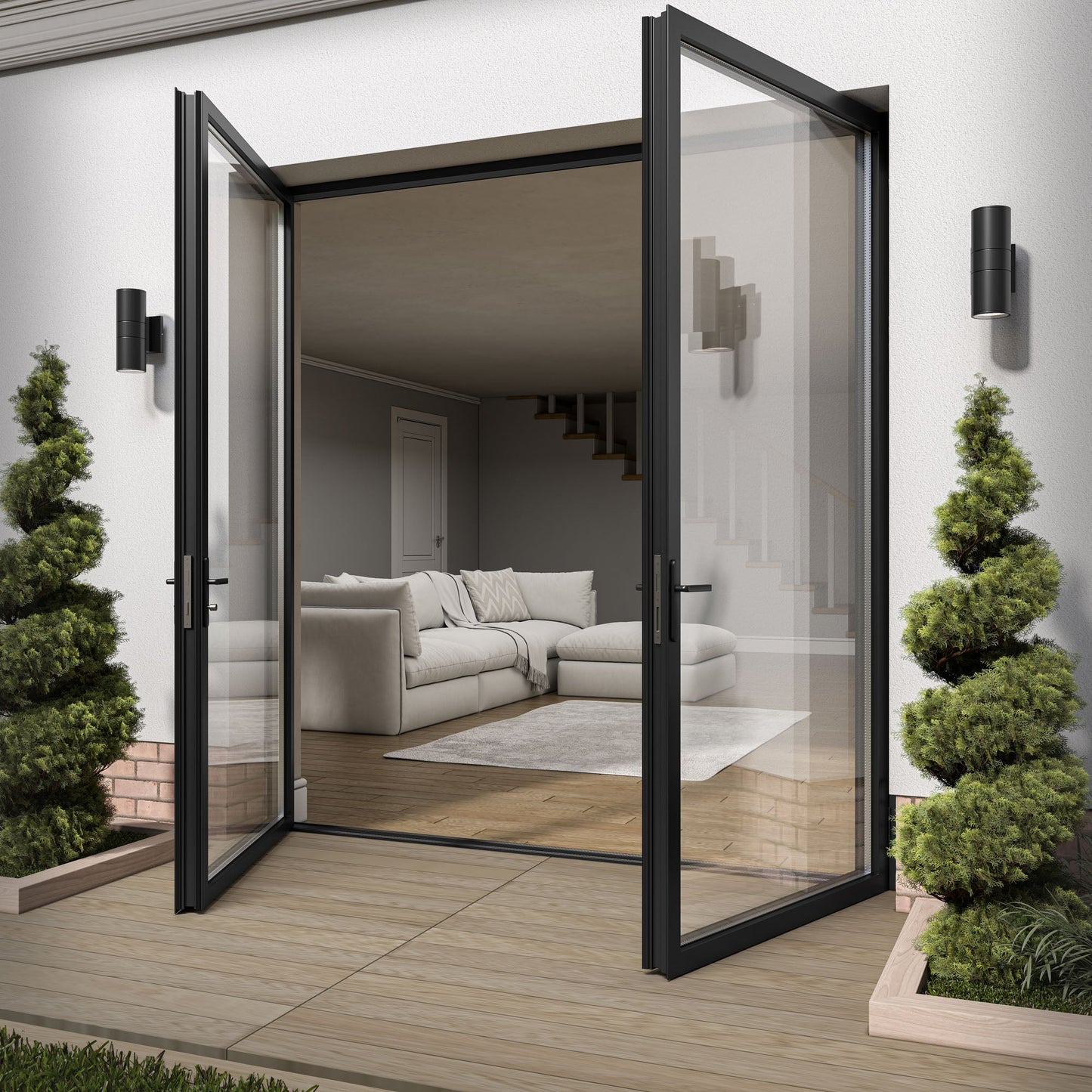 Matt Black Aluminium External Clear Glass French Patio Door