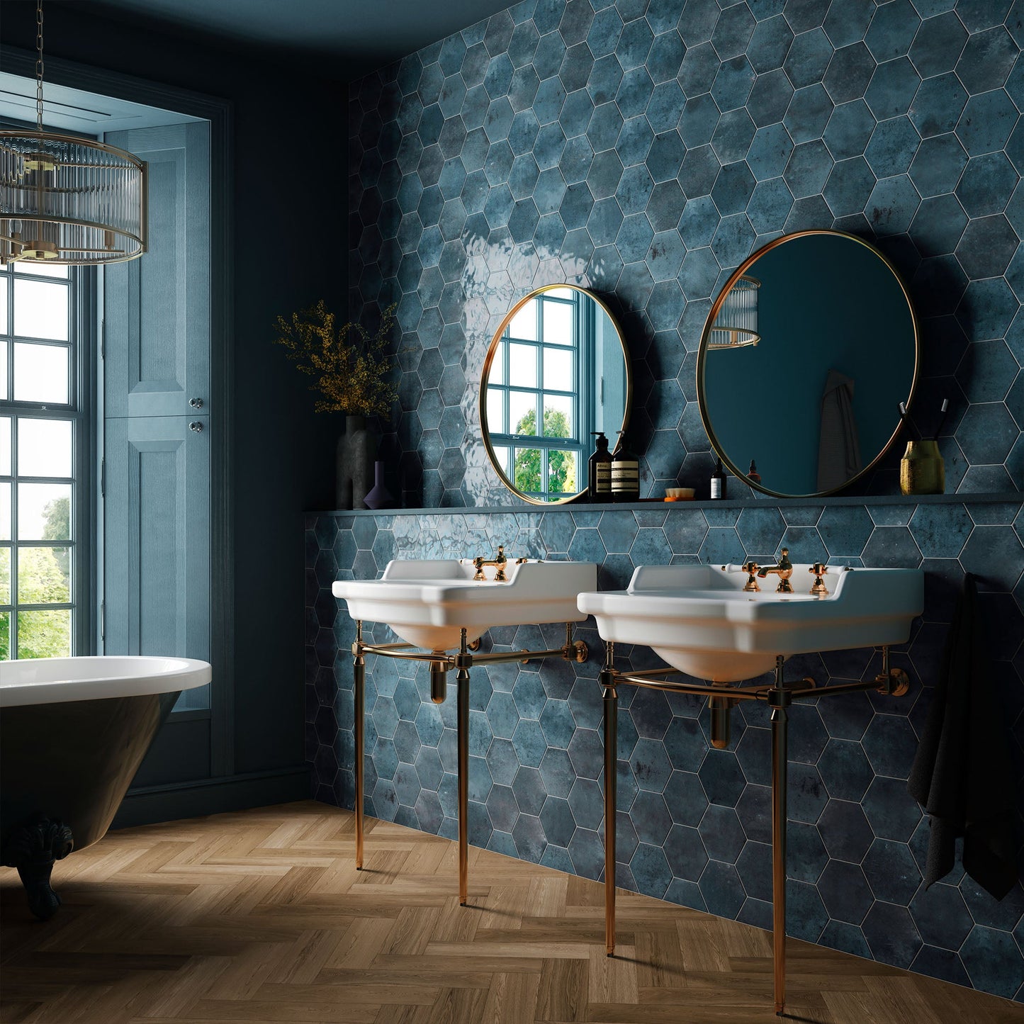 Blue Gloss - Aura Smooth Hexagon Ceramic Wall Tile Sample