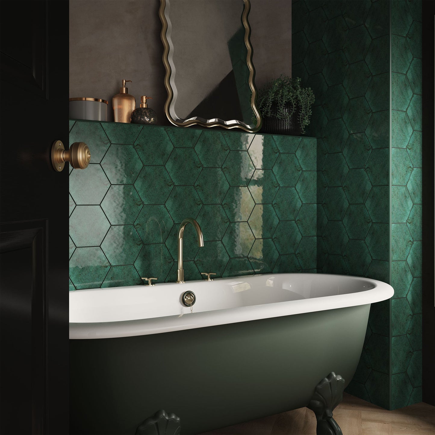 Green Gloss - Aura Smooth Hexagon Ceramic Wall Tile Sample