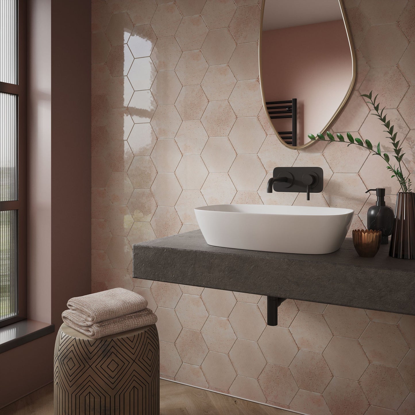 Rose Gloss - Aura Smooth Hexagon Ceramic Wall Tile Sample