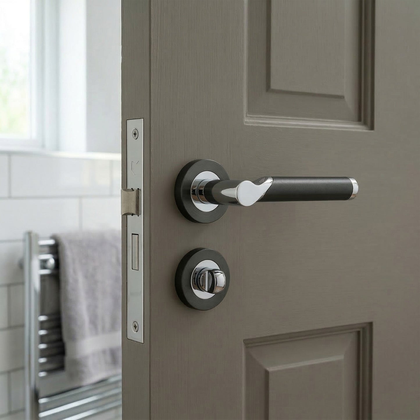 Hydrus Internal Privacy Lever Door Handle Set - Polished Chrome and Black Nickel