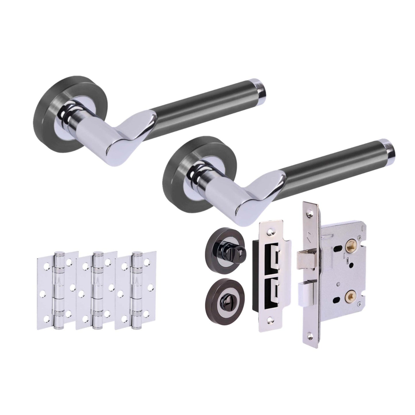 Hydrus Internal Privacy Lever Door Handle Set - Polished Chrome and Black Nickel