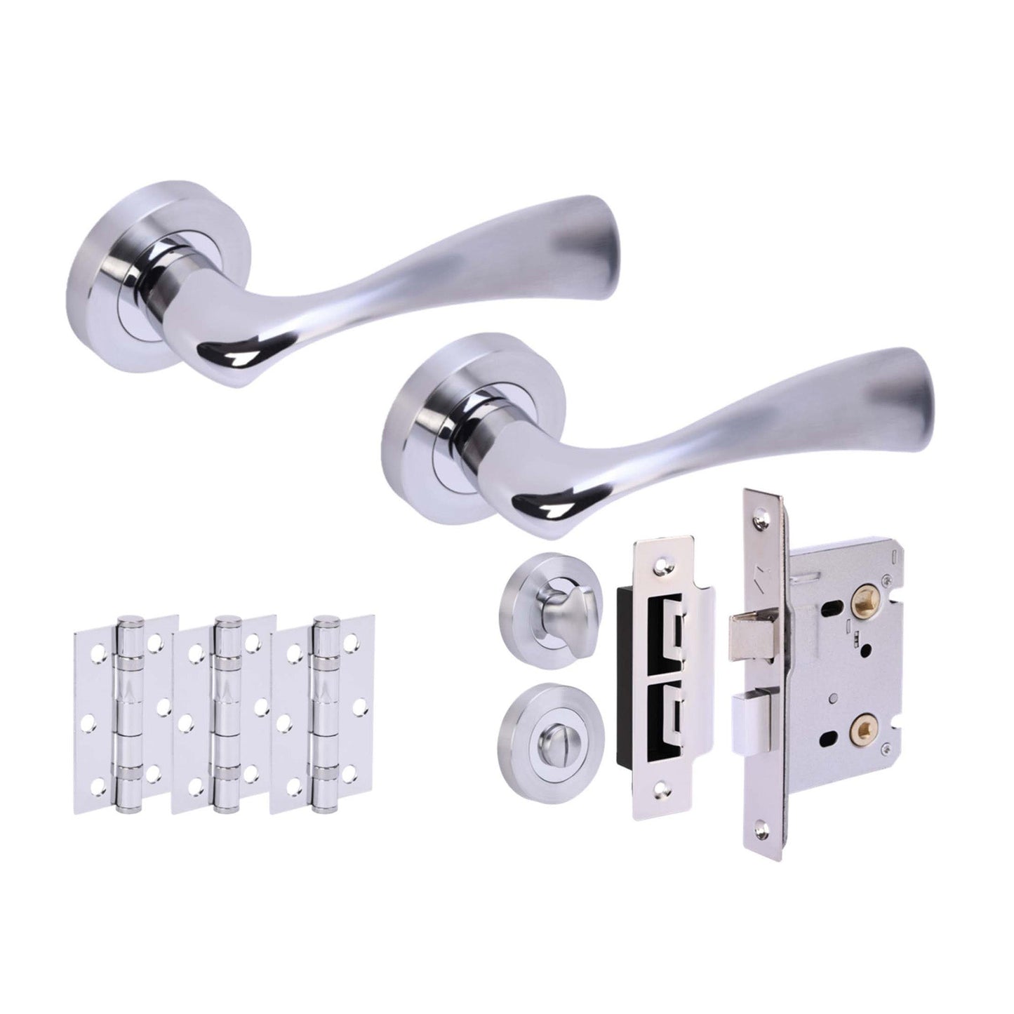 Volans Internal Privacy Lever Door Handle Set - Polished and Satin Chrome