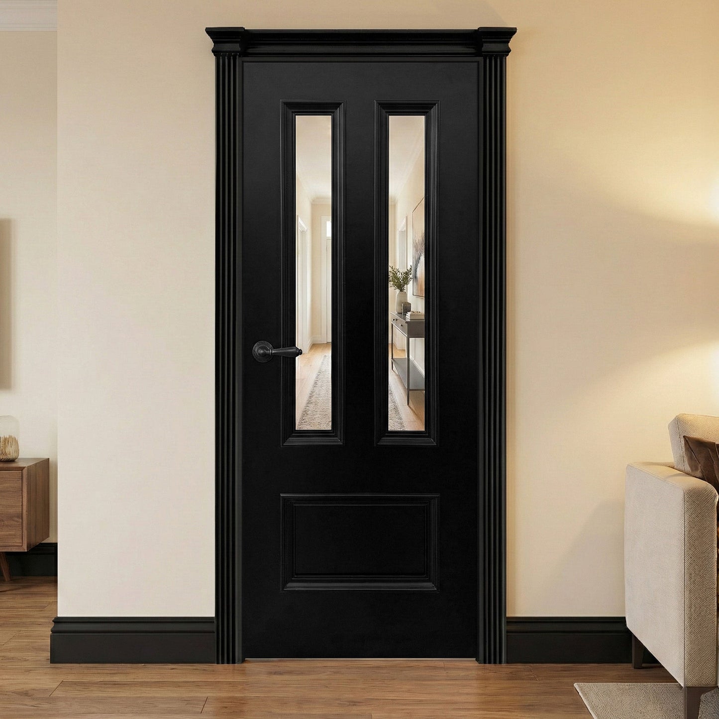 Jet Black Internal Fully Finished Clear Glass Belgravia 3 Panel Door